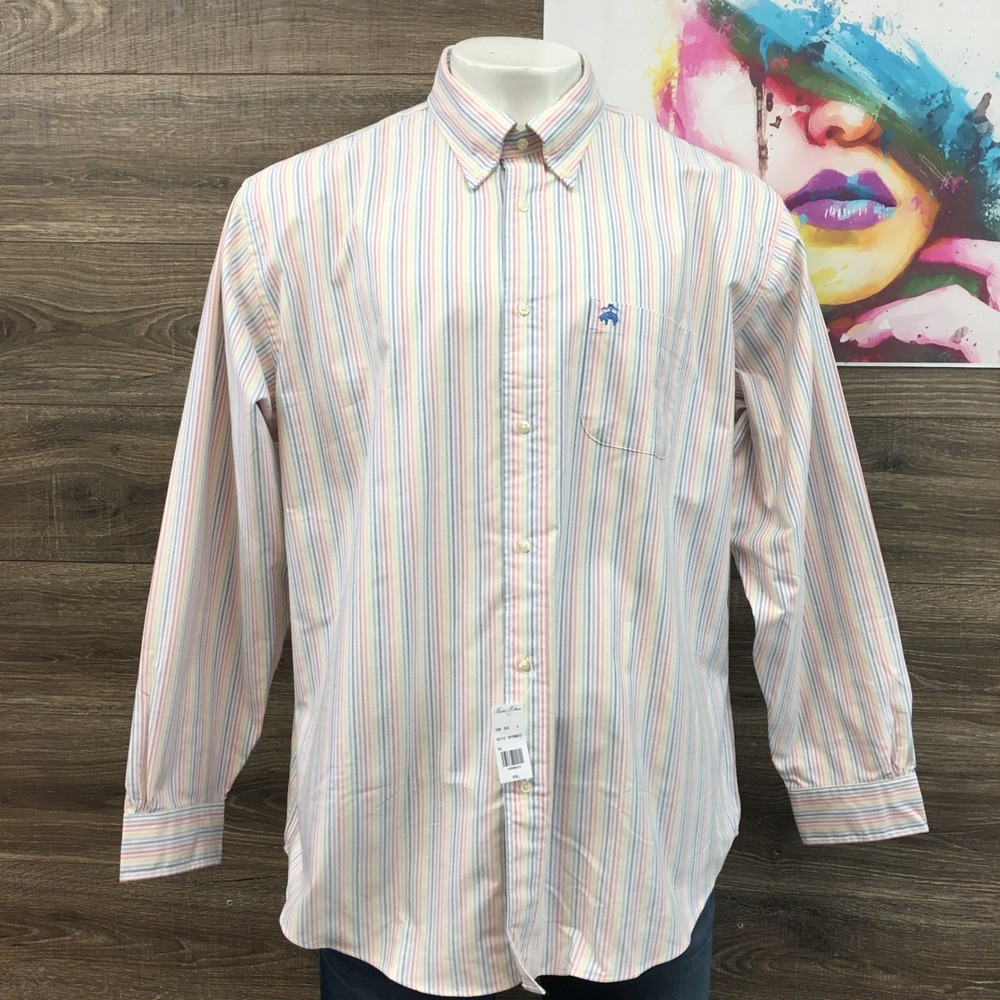 NEW! Brooks Brothers Mens Stripe‎ Button Down Shirt Long Sleeve Oxford XXL